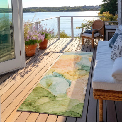 8' Runner Blue Abstract Washable Non Skid Indoor Outdoor Runner Rug - Loft&Timber