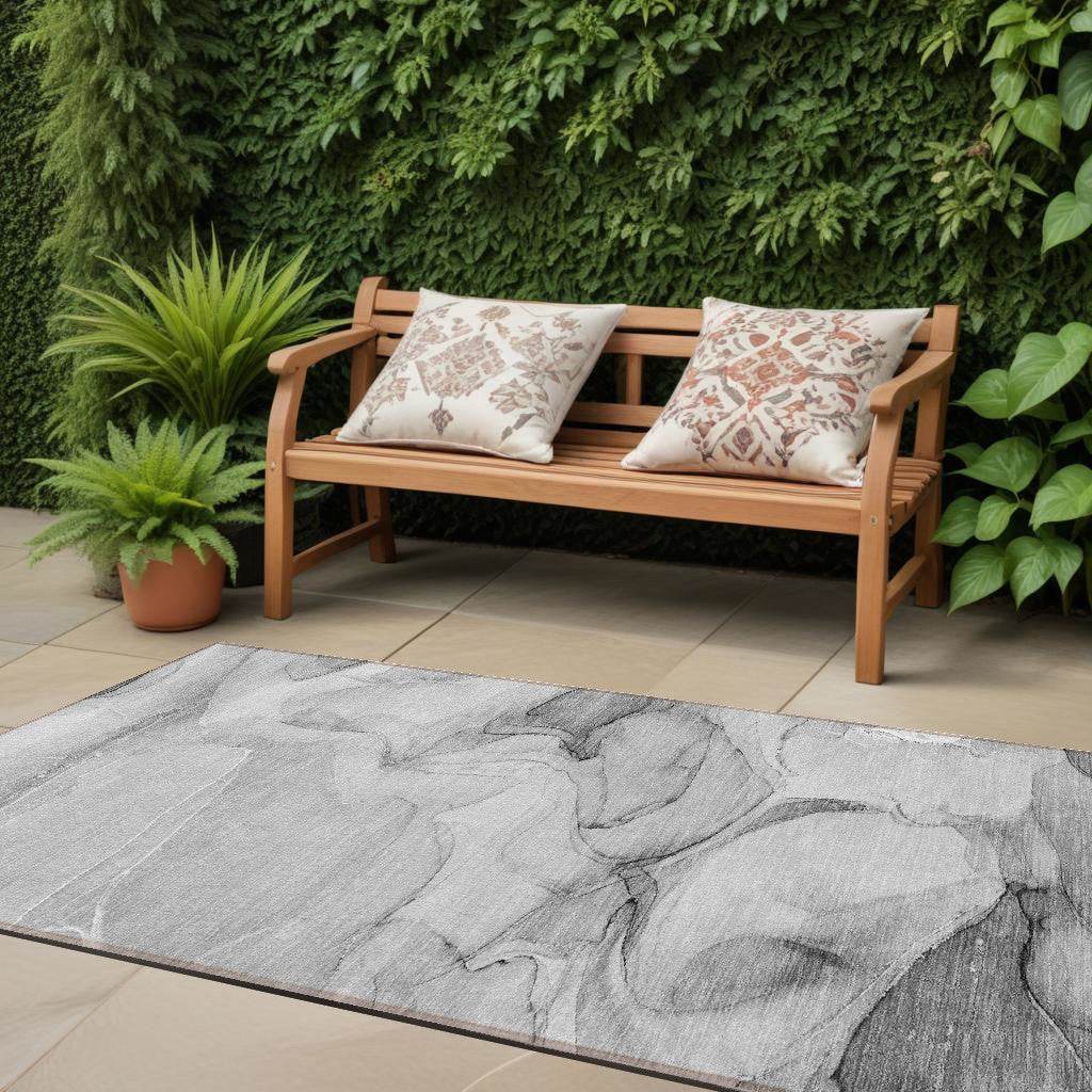 8' Runner Gray Abstract Washable Non Skid Indoor Outdoor Runner Rug - Loft&Timber