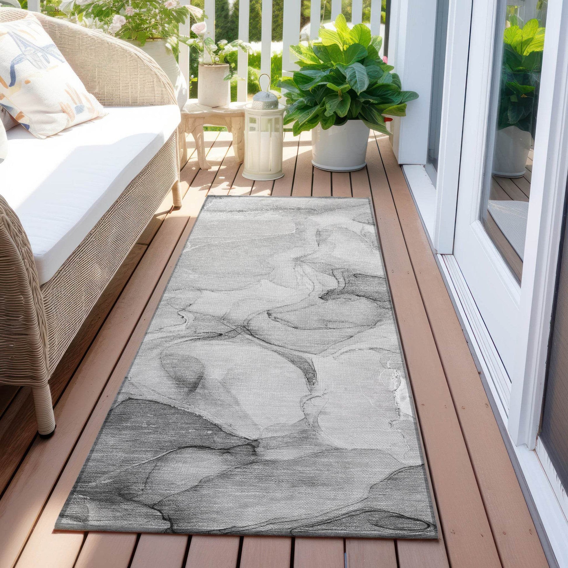 8' Runner Gray Abstract Washable Non Skid Indoor Outdoor Runner Rug - Loft&Timber