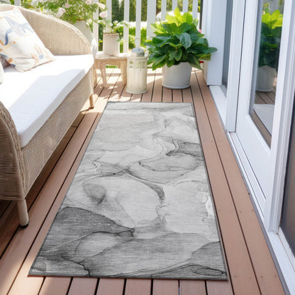 8' Runner Gray Abstract Washable Non Skid Indoor Outdoor Runner Rug - Loft&Timber