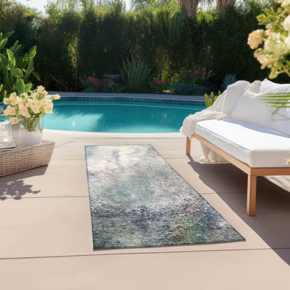 8' Runner Ivory Abstract Washable Non Skid Indoor Outdoor Runner Rug - Loft&Timber