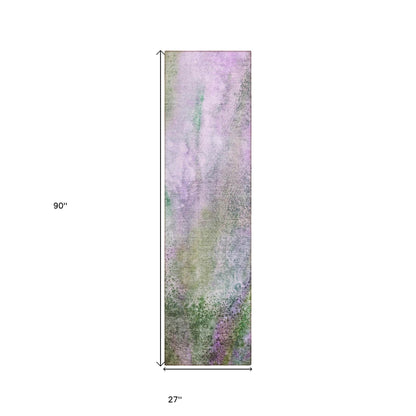 8' Runner Purple Abstract Washable Non Skid Indoor Outdoor Runner Rug - Loft&Timber