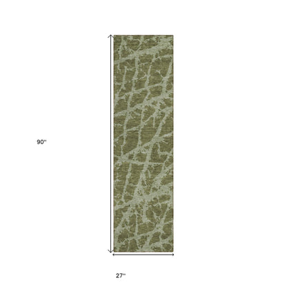 8' Runner Green Abstract Washable Non Skid Indoor Outdoor Runner Rug - Loft&Timber