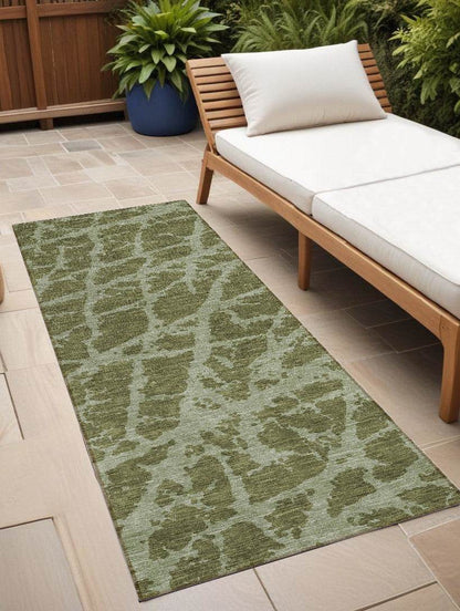 8' Runner Green Abstract Washable Non Skid Indoor Outdoor Runner Rug - Loft&Timber