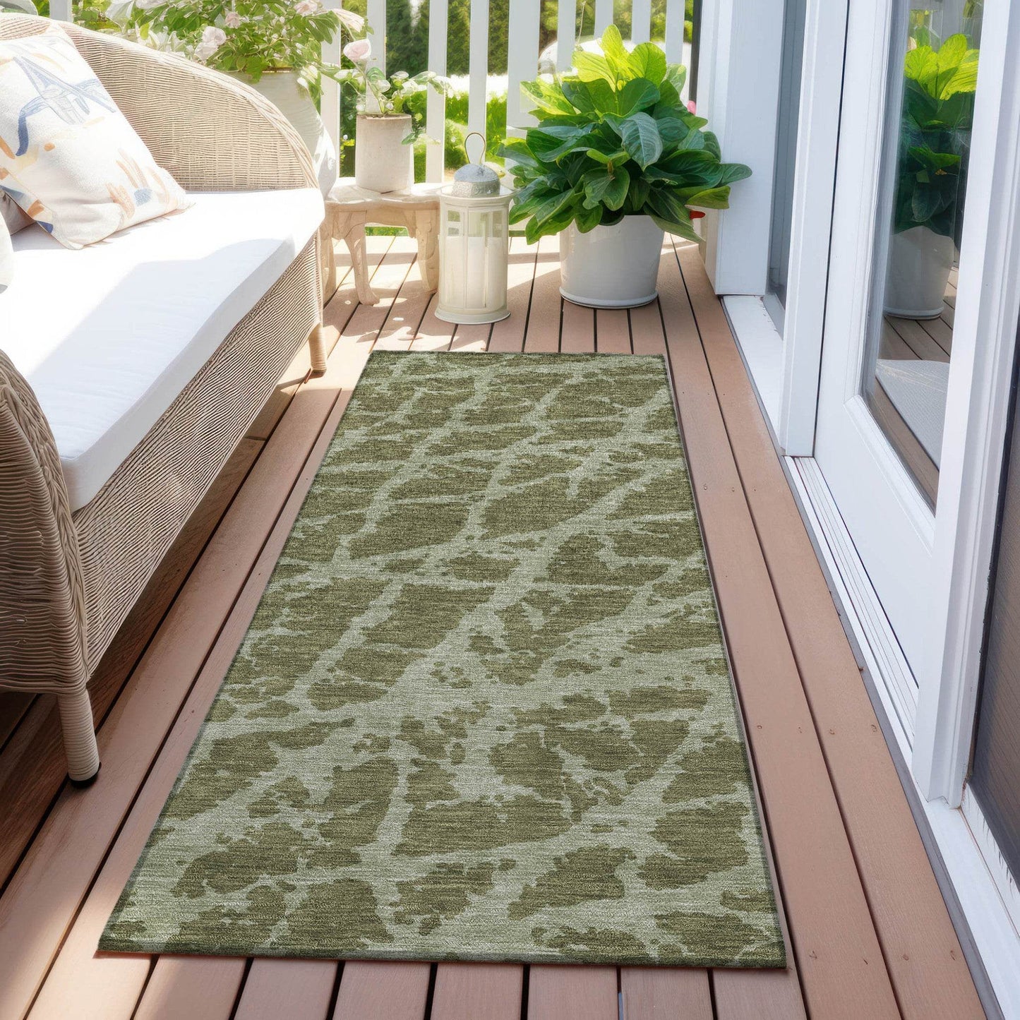 8' Runner Green Abstract Washable Non Skid Indoor Outdoor Runner Rug - Loft&Timber