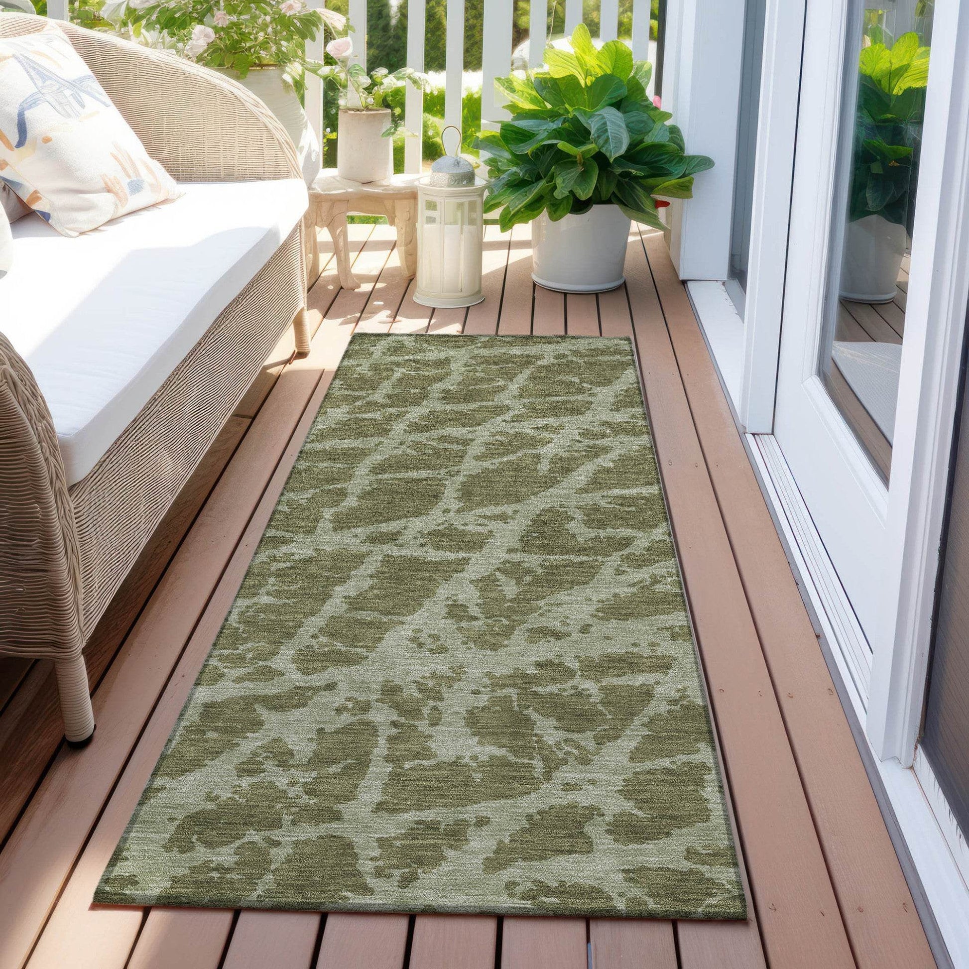 8' Runner Green Abstract Washable Non Skid Indoor Outdoor Runner Rug - Loft&Timber