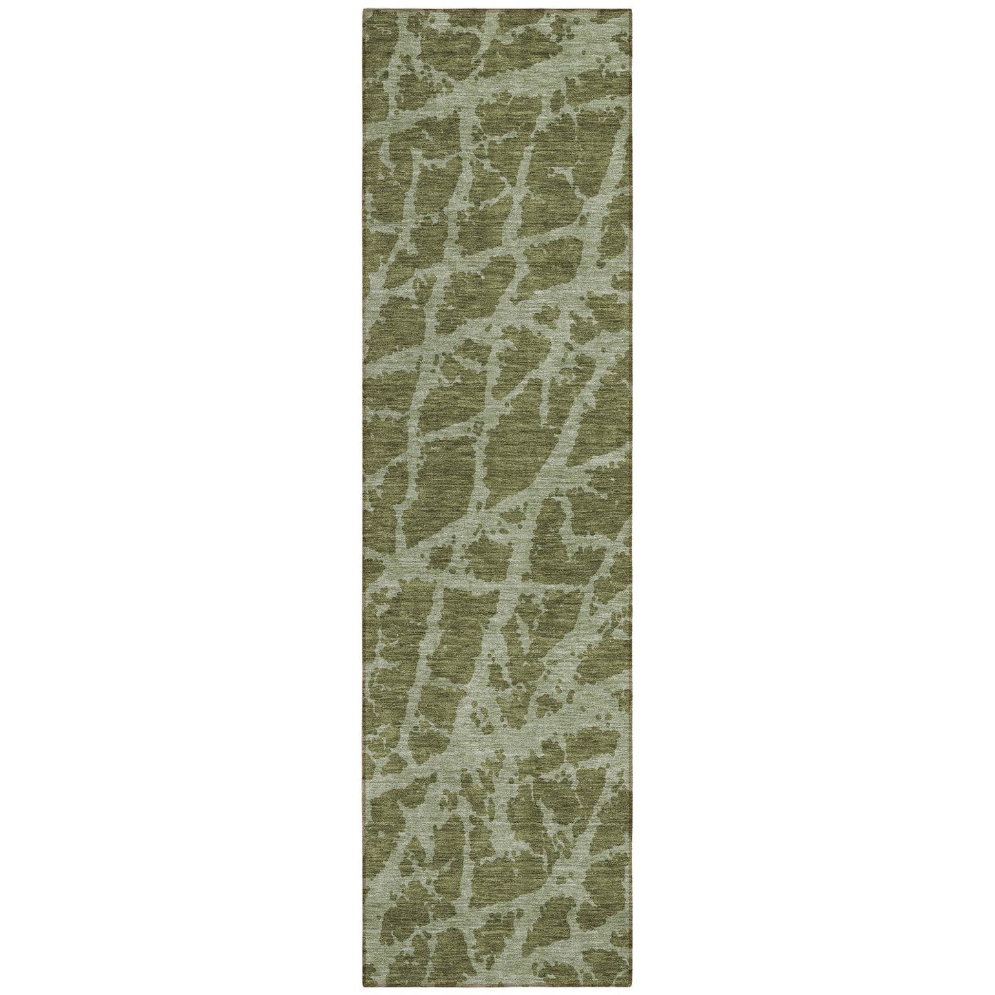 8' Runner Green Abstract Washable Non Skid Indoor Outdoor Runner Rug - Loft&Timber