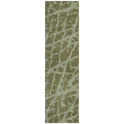 8' Runner Green Abstract Washable Non Skid Indoor Outdoor Runner Rug - Loft&Timber