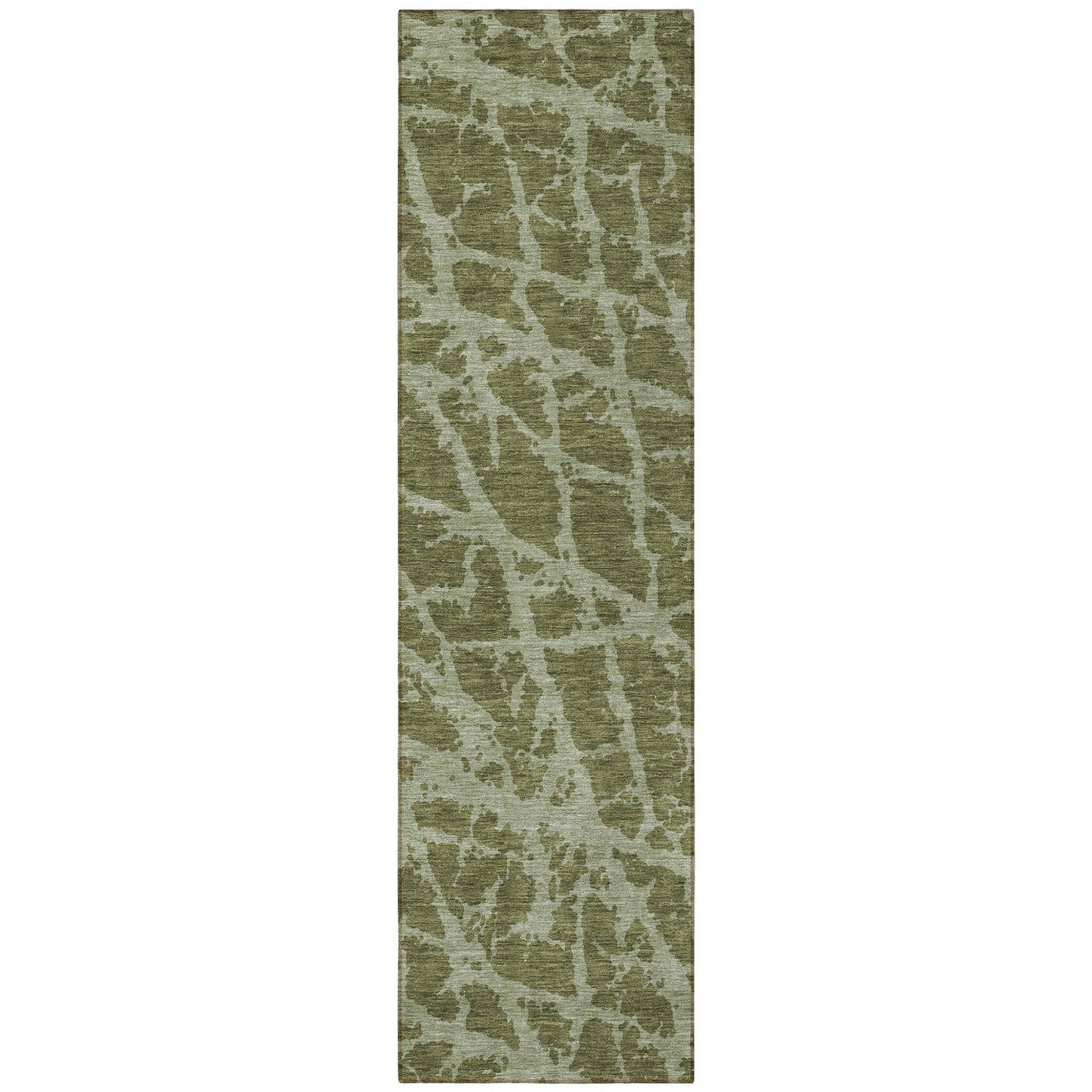 8' Runner Green Abstract Washable Non Skid Indoor Outdoor Runner Rug - Loft&Timber