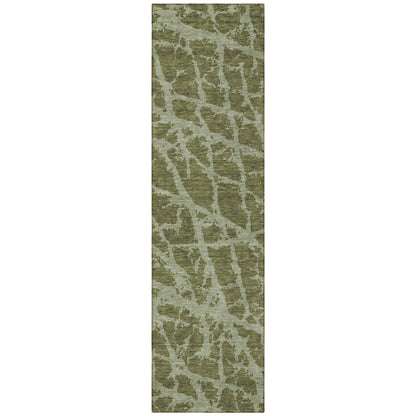 8' Runner Green Abstract Washable Non Skid Indoor Outdoor Runner Rug - Loft&Timber