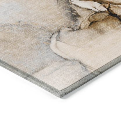 8' Runner Beige Abstract Washable Non Skid Indoor Outdoor Runner Rug - Loft&Timber