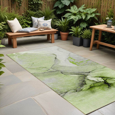 8' Runner Green Abstract Washable Non Skid Indoor Outdoor Runner Rug - Loft&Timber