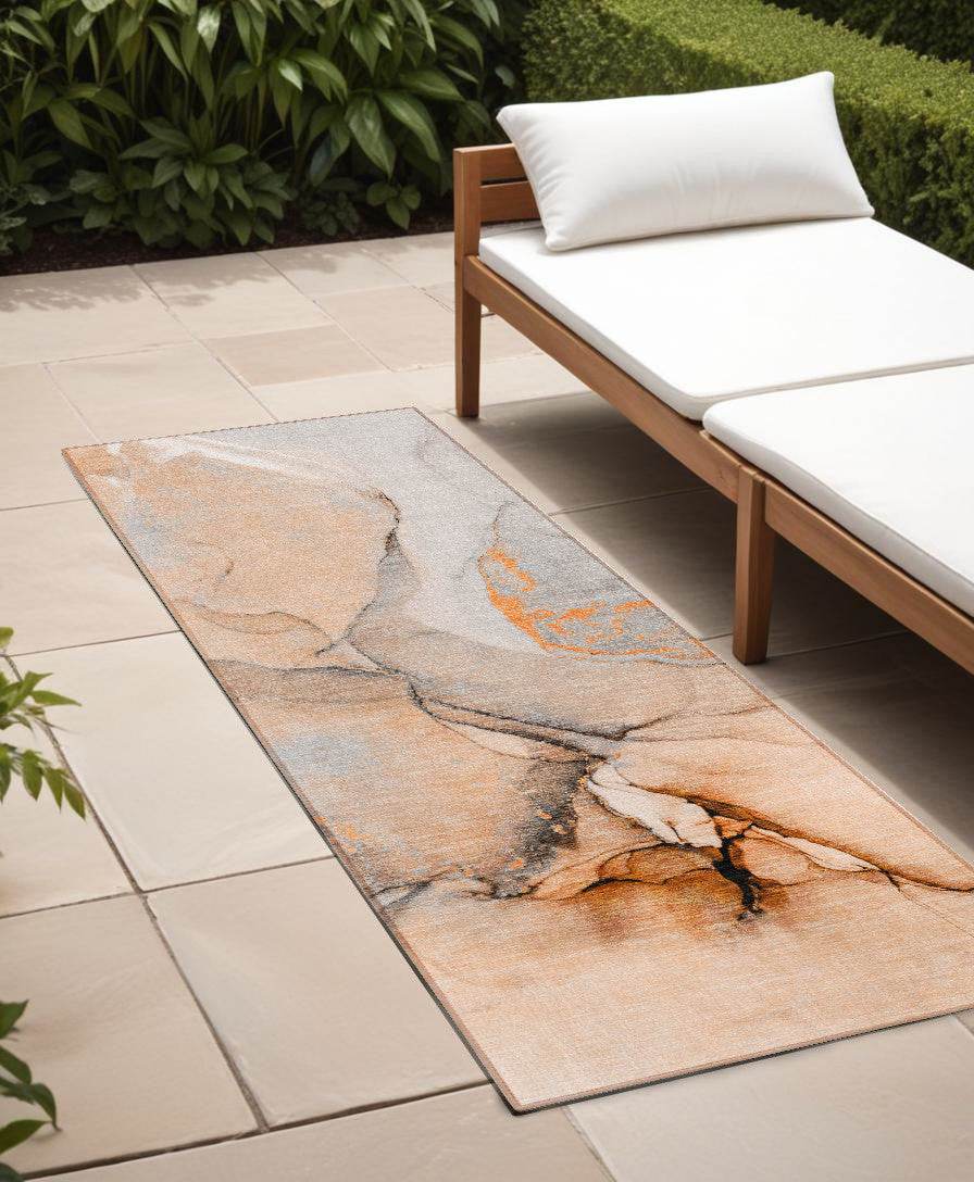 8' Runner Orange Abstract Washable Non Skid Indoor Outdoor Runner Rug - Loft&Timber