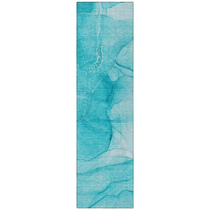 8' Runner Teal Abstract Washable Non Skid Indoor Outdoor Runner Rug - Loft&Timber