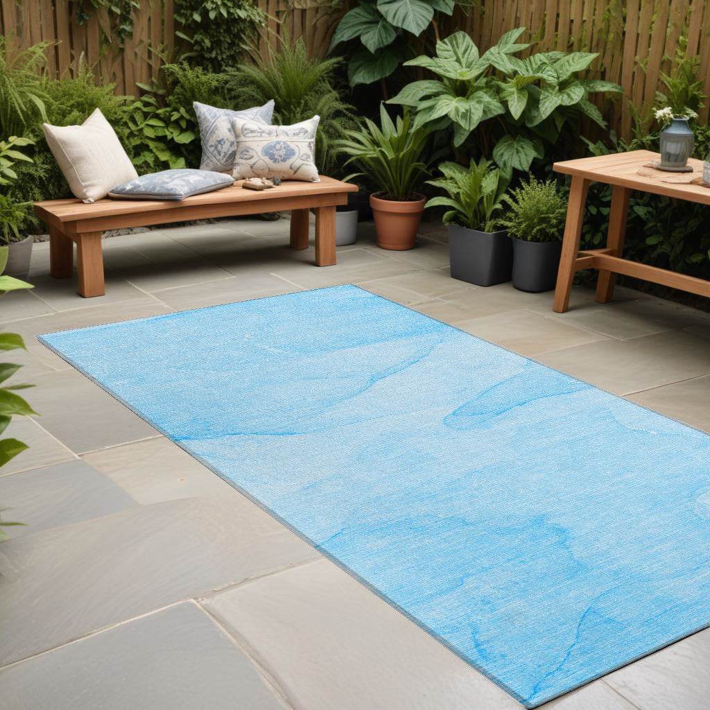 8' Runner Blue Abstract Washable Non Skid Indoor Outdoor Runner Rug - Loft&Timber