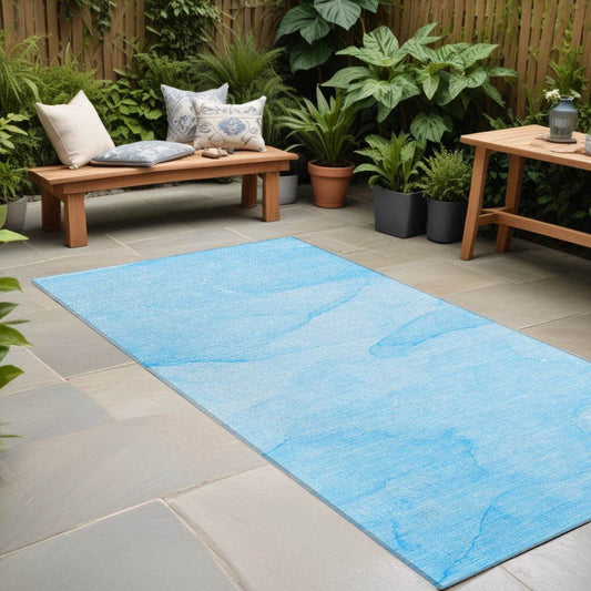 8' Runner Blue Abstract Washable Non Skid Indoor Outdoor Runner Rug - Loft&Timber
