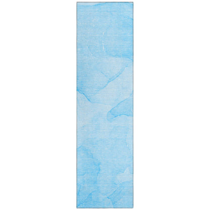 8' Runner Blue Abstract Washable Non Skid Indoor Outdoor Runner Rug - Loft&Timber