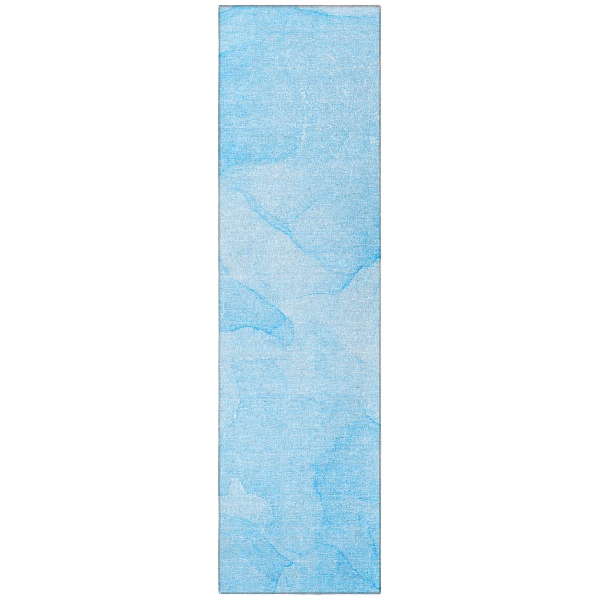 8' Runner Blue Abstract Washable Non Skid Indoor Outdoor Runner Rug - Loft&Timber