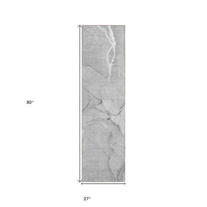 8' Runner Gray Abstract Washable Non Skid Indoor Outdoor Runner Rug - Loft&Timber