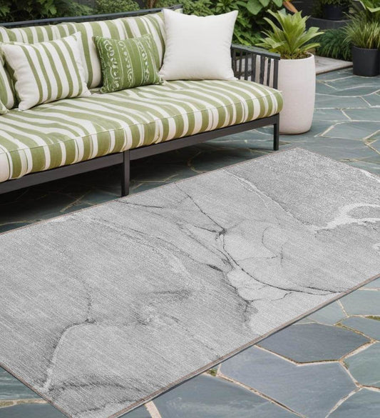 8' Runner Gray Abstract Washable Non Skid Indoor Outdoor Runner Rug - Loft&Timber