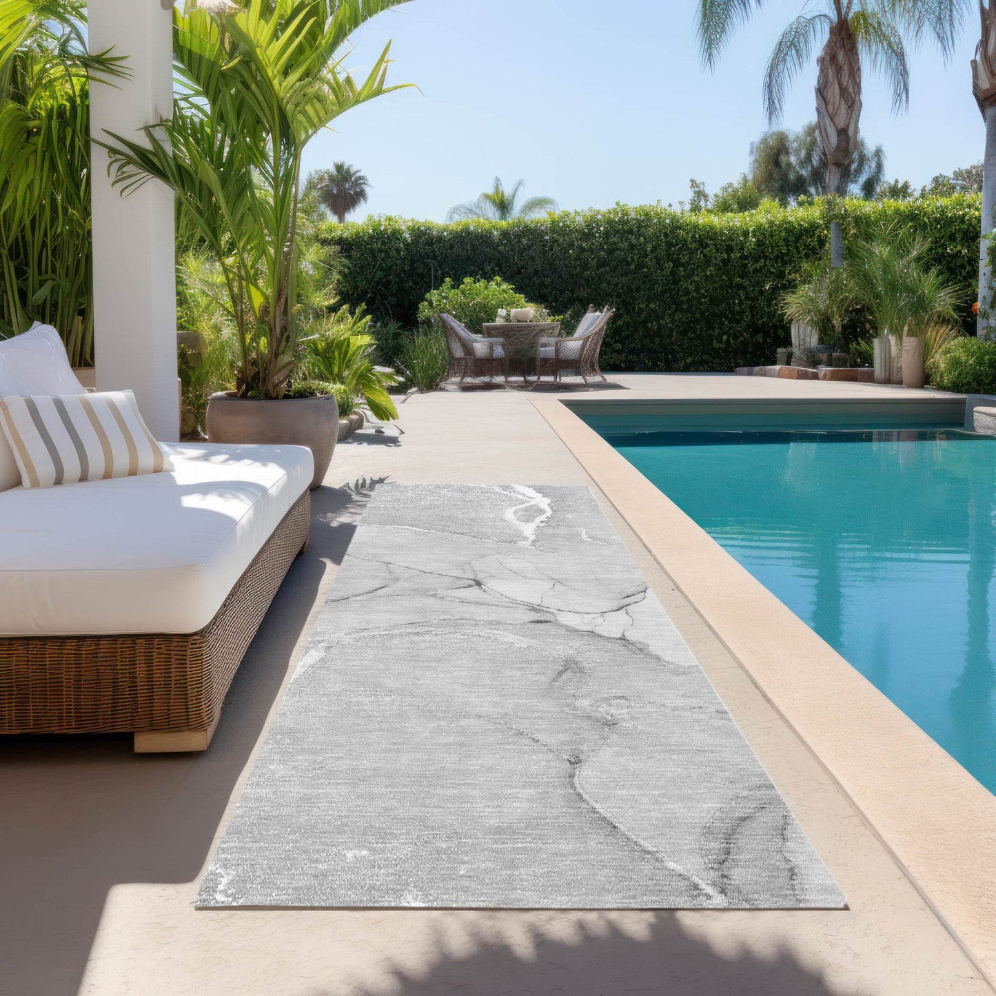 8' Runner Gray Abstract Washable Non Skid Indoor Outdoor Runner Rug - Loft&Timber