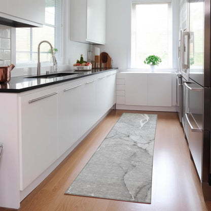 8' Runner Gray Abstract Washable Non Skid Indoor Outdoor Runner Rug - Loft&Timber