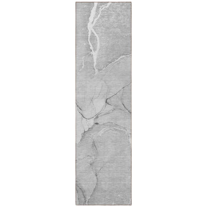 8' Runner Gray Abstract Washable Non Skid Indoor Outdoor Runner Rug - Loft&Timber