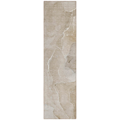 8' Runner Beige Abstract Washable Non Skid Indoor Outdoor Runner Rug - Loft&Timber