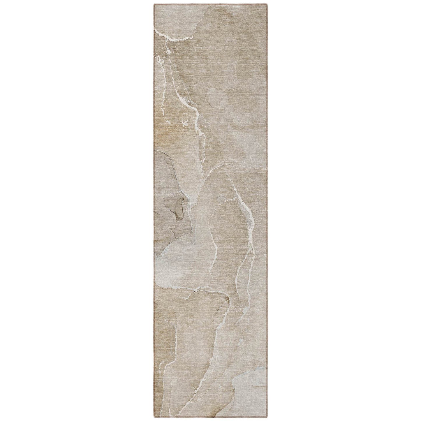 8' Runner Beige Abstract Washable Non Skid Indoor Outdoor Runner Rug - Loft&Timber