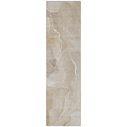 8' Runner Beige Abstract Washable Non Skid Indoor Outdoor Runner Rug - Loft&Timber