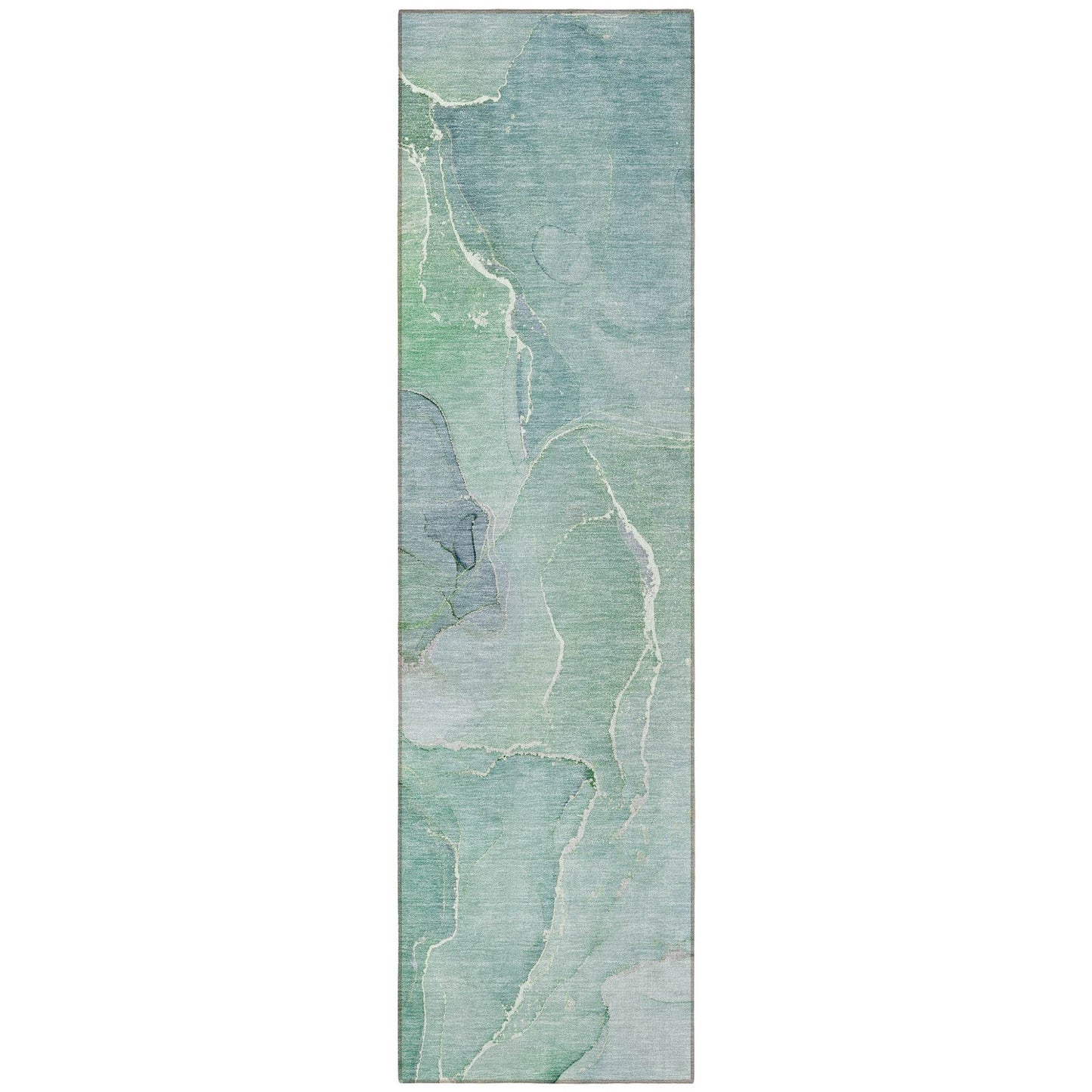 8' Runner Teal Abstract Washable Non Skid Indoor Outdoor Runner Rug - Loft&Timber