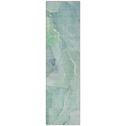 8' Runner Teal Abstract Washable Non Skid Indoor Outdoor Runner Rug - Loft&Timber