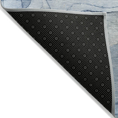 8' Runner Blue Abstract Washable Non Skid Indoor Outdoor Runner Rug - Loft&Timber