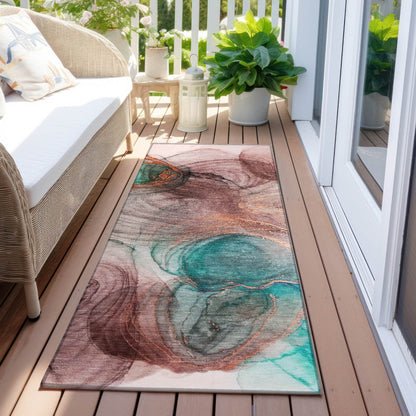 8' Runner Burgundy Abstract Washable Non Skid Indoor Outdoor Runner Rug - Loft&Timber