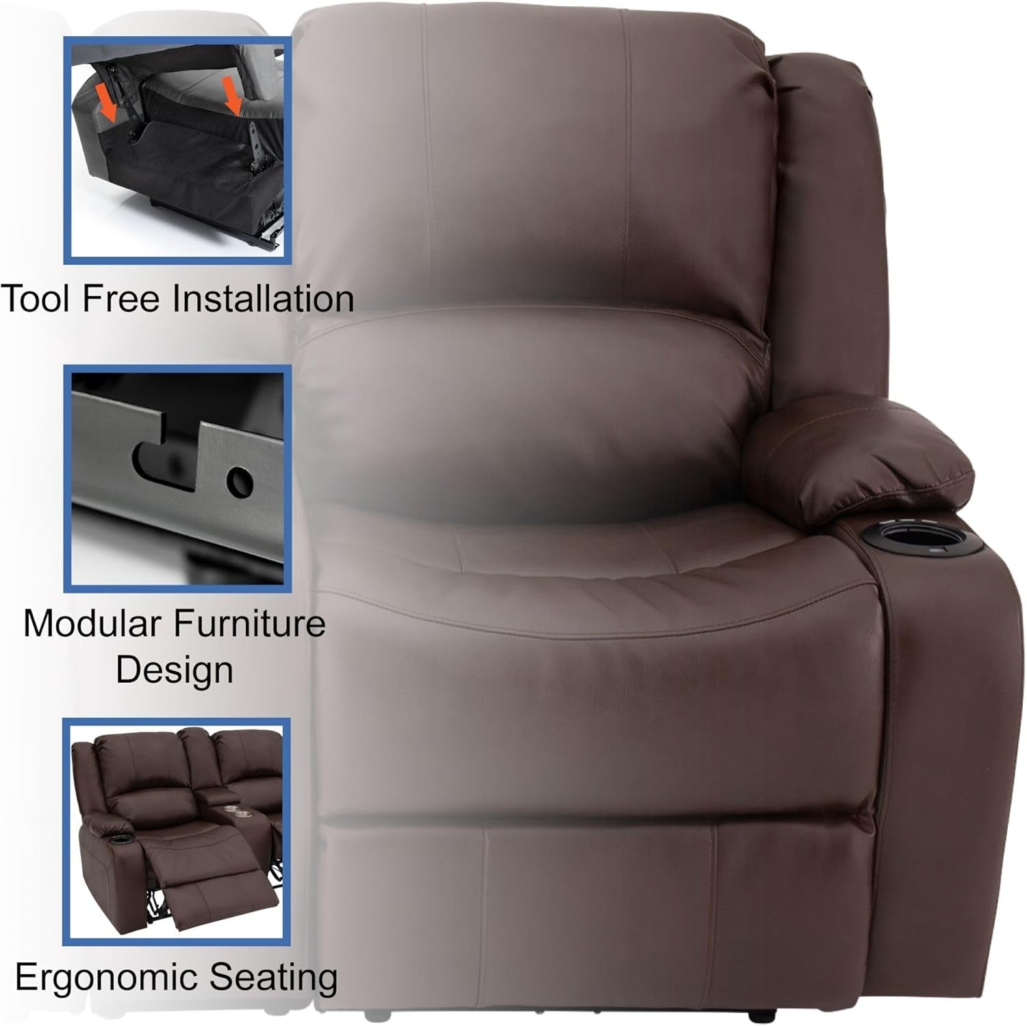 Charles 67" Powered Double RV Wall Hugger Recliner Sofa | Zero Wall Loveseat for Camper with Upgraded 2023 Fabric (Mahogany)-2