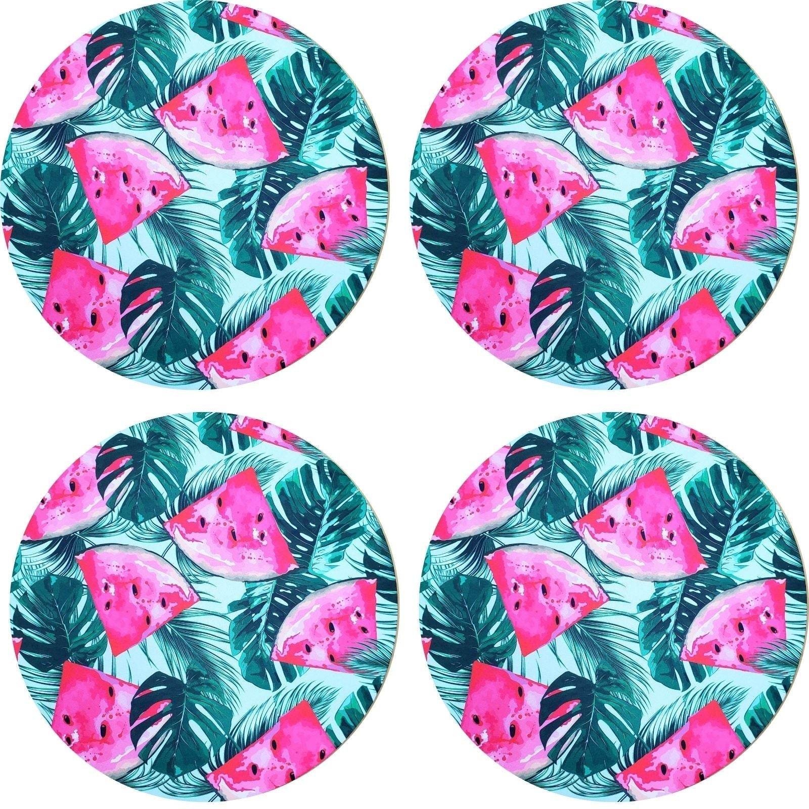 Set of 4 Round Placemats Covers Tropical Watermelon 14 Dia inch - Loft&Timber