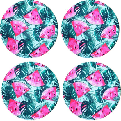 Set of 4 Round Placemats Covers Tropical Watermelon 14 Dia inch - Loft&Timber