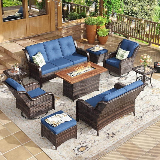 Nine Piece Outdoor Patio Furniture Wicker Conversation Set - Loft&Timber