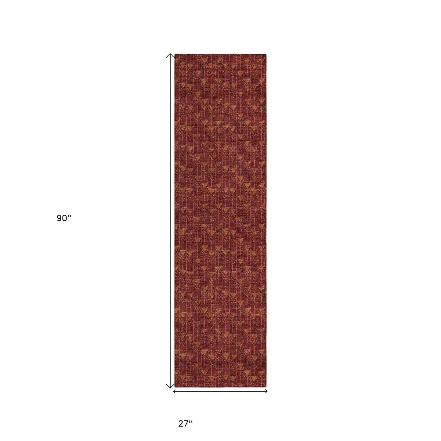 8' Runner Burgundy Geometric Washable Non Skid Indoor Outdoor Runner Rug - Loft&Timber