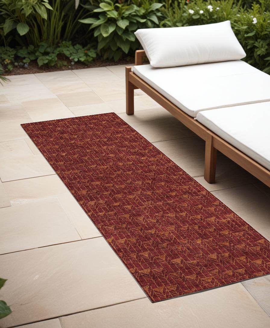 8' Runner Burgundy Geometric Washable Non Skid Indoor Outdoor Runner Rug - Loft&Timber