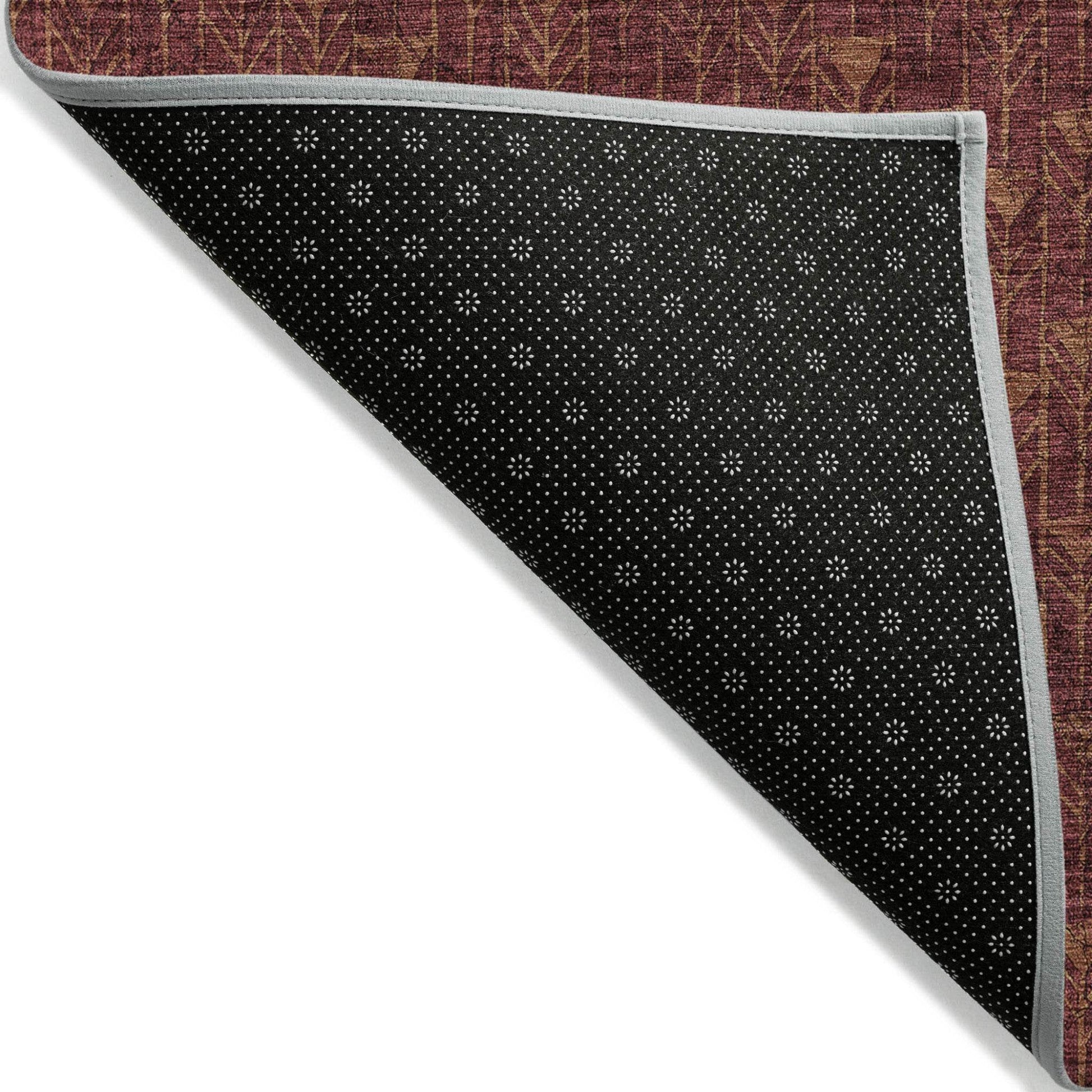 8' Runner Burgundy Geometric Washable Non Skid Indoor Outdoor Runner Rug - Loft&Timber