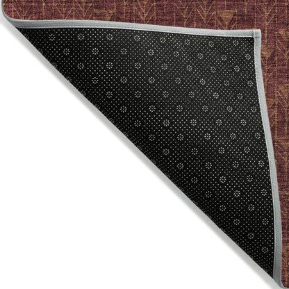 8' Runner Burgundy Geometric Washable Non Skid Indoor Outdoor Runner Rug - Loft&Timber