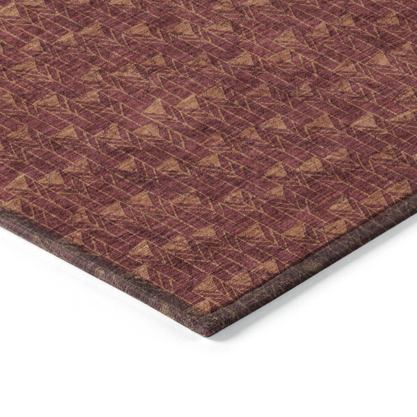 8' Runner Burgundy Geometric Washable Non Skid Indoor Outdoor Runner Rug - Loft&Timber