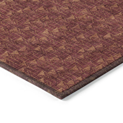 8' Runner Burgundy Geometric Washable Non Skid Indoor Outdoor Runner Rug - Loft&Timber