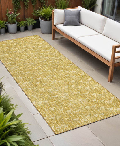 8' Runner Gold Geometric Washable Non Skid Indoor Outdoor Runner Rug - Loft&Timber