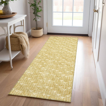 8' Runner Gold Geometric Washable Non Skid Indoor Outdoor Runner Rug - Loft&Timber
