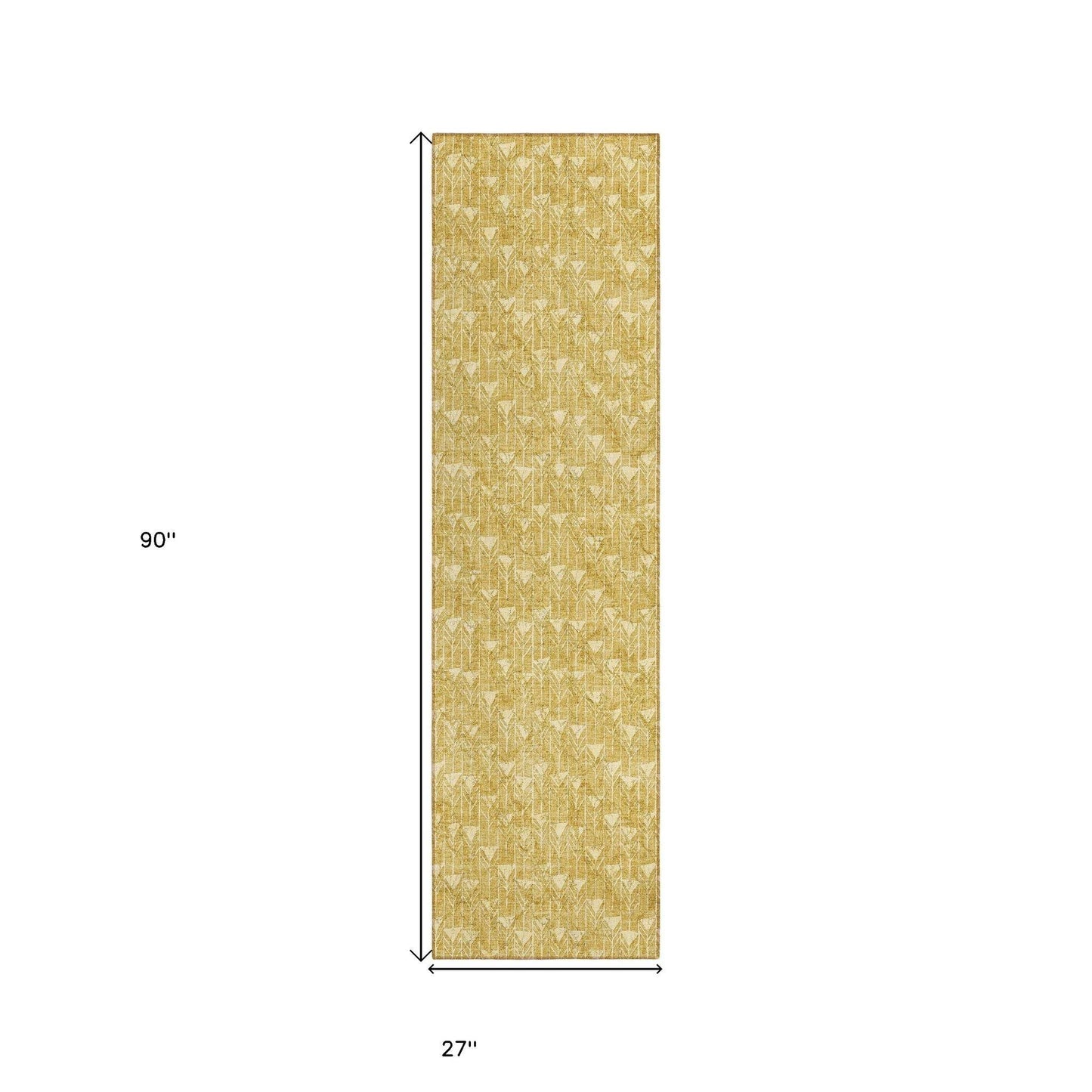 8' Runner Gold Geometric Washable Non Skid Indoor Outdoor Runner Rug - Loft&Timber