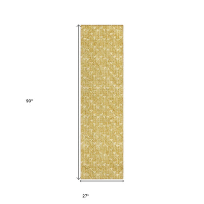 8' Runner Gold Geometric Washable Non Skid Indoor Outdoor Runner Rug - Loft&Timber