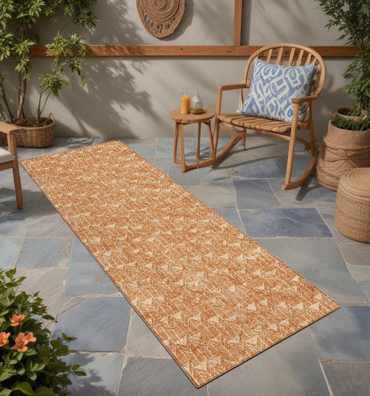 8' Runner Bronze Geometric Washable Non Skid Indoor Outdoor Runner Rug - Loft&Timber