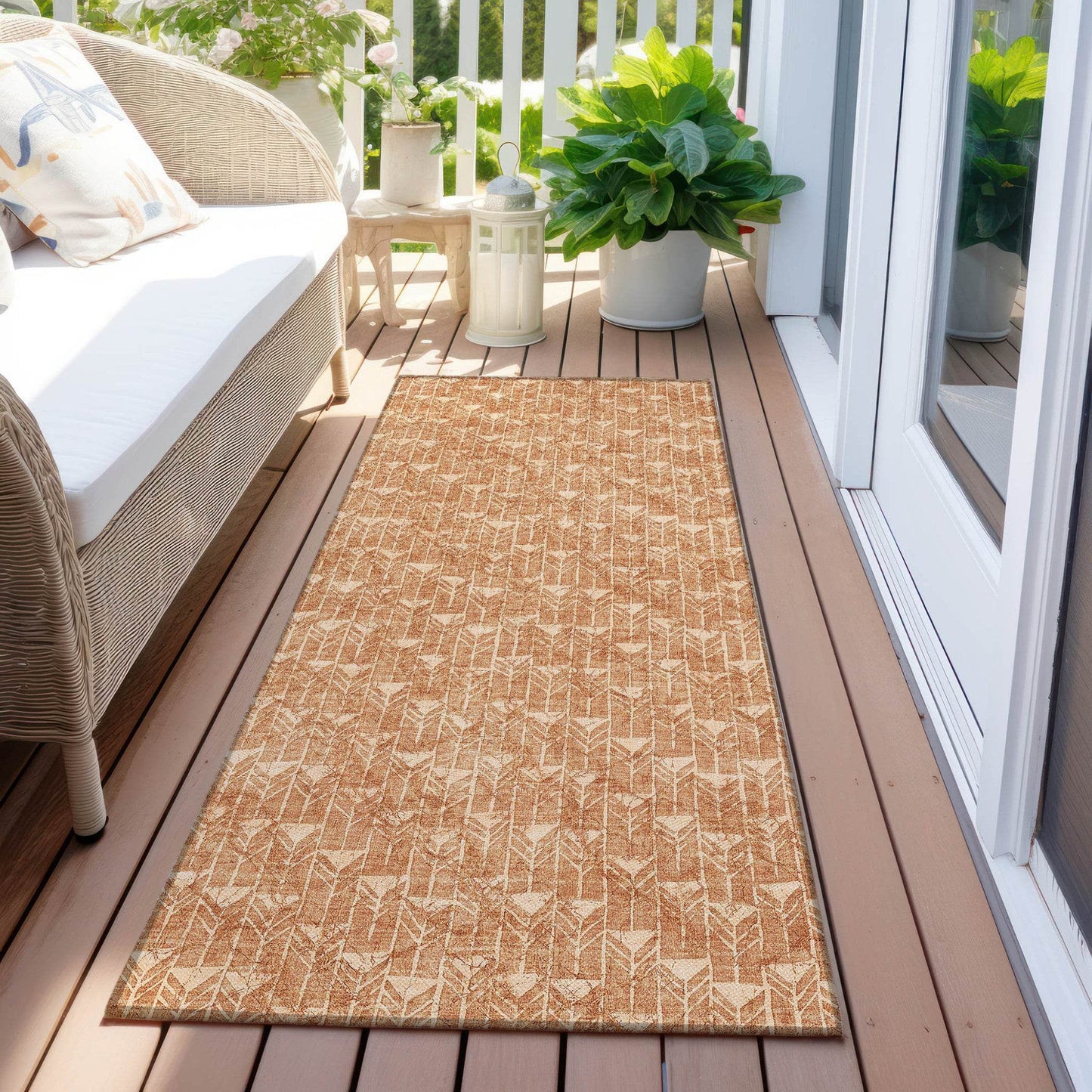8' Runner Bronze Geometric Washable Non Skid Indoor Outdoor Runner Rug - Loft&Timber